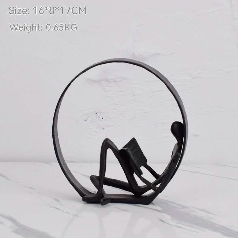 Metal Circle Reading Sculpture – Modern Minimalist Décor - Black -