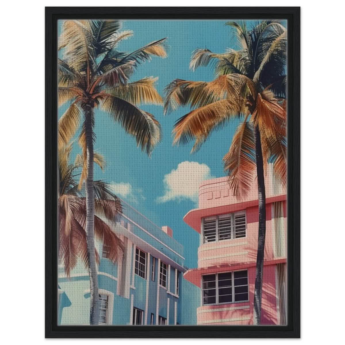 Miami Modernist Charm | Modern Urban Tropical Art - Framed Canvas - 30x30 cm / 12x12″ - Dark wood frame