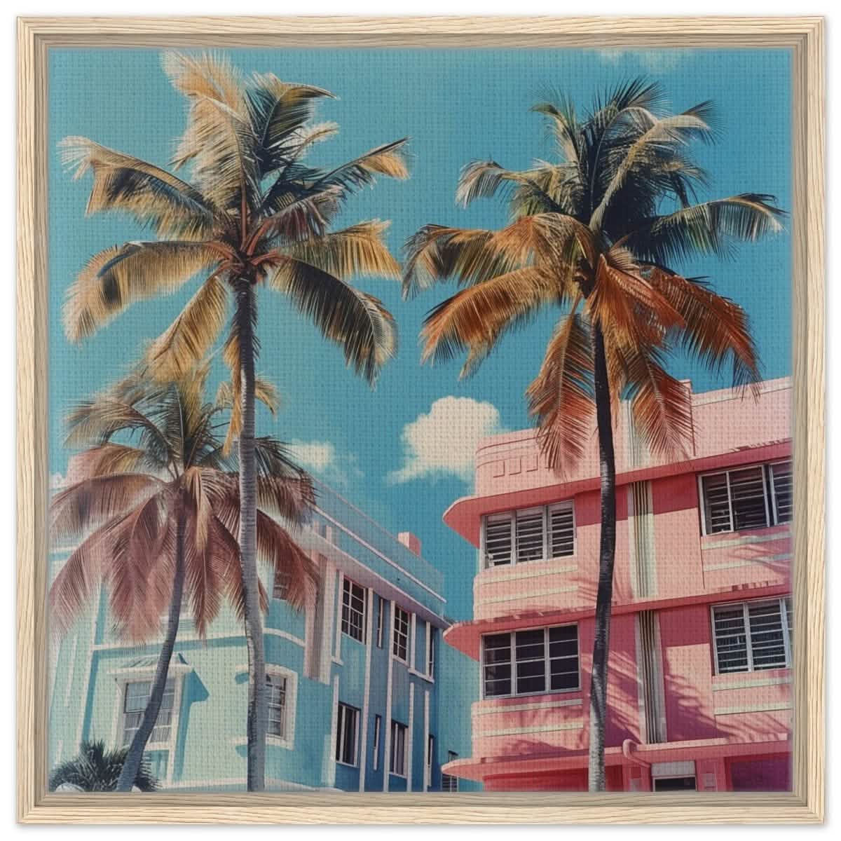 Miami Modernist Charm | Modern Urban Tropical Art - Framed Canvas - 60x60 cm / 24x24″ - Wood frame