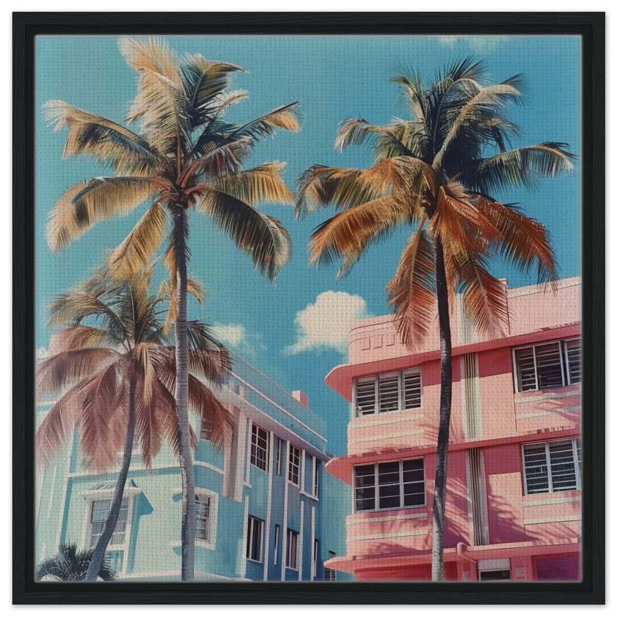 Miami Modernist Charm | Modern Urban Tropical Art - Framed Canvas - 60x60 cm / 24x24″ - Black frame