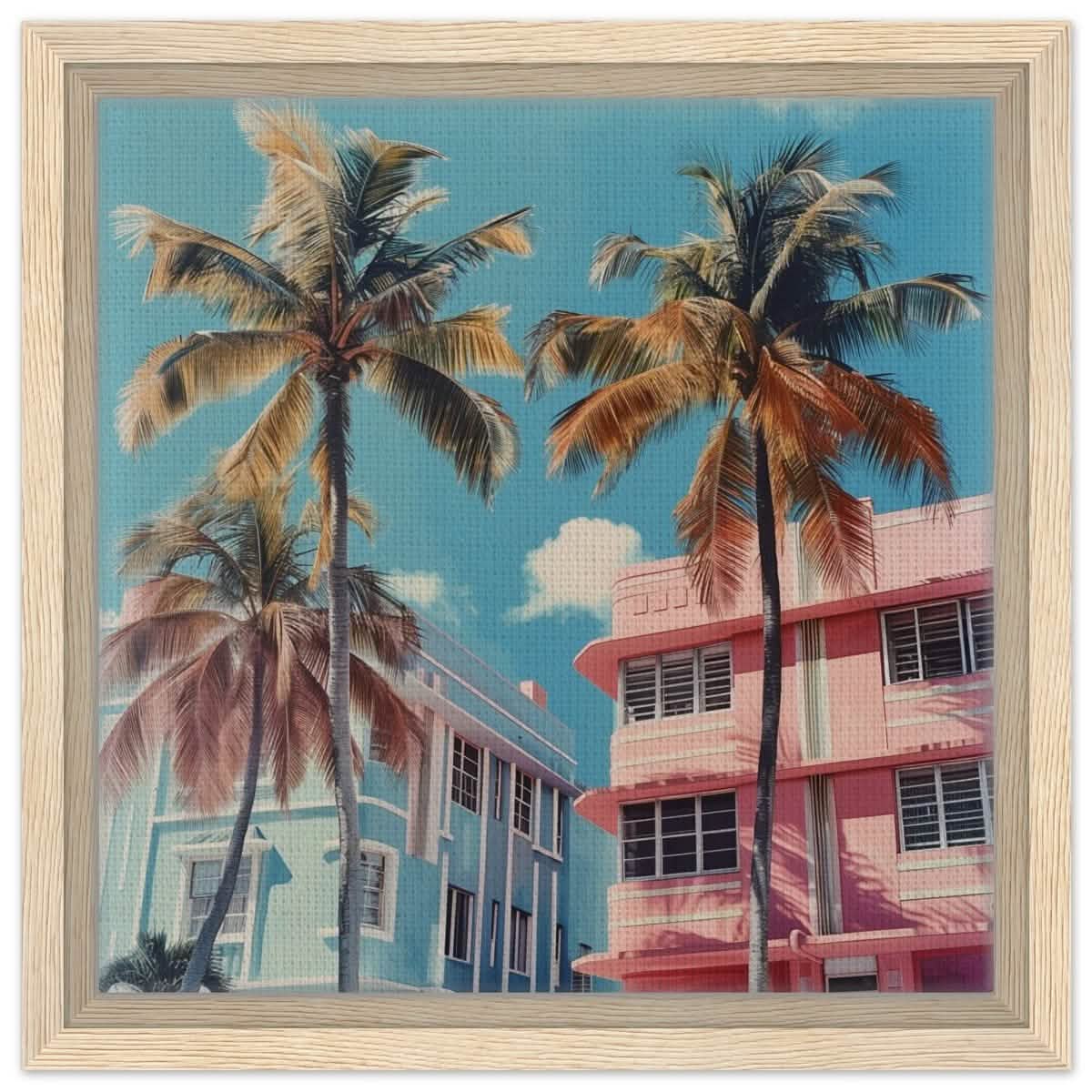 Miami Modernist Charm | Modern Urban Tropical Art - Framed Canvas - 30x30 cm / 12x12″ - Wood frame