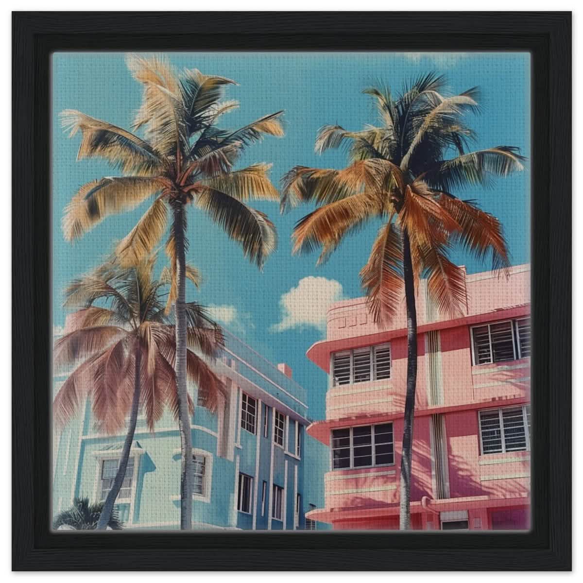 Miami Modernist Charm | Modern Urban Tropical Art - Framed Canvas - 30x30 cm / 12x12″ - Black frame