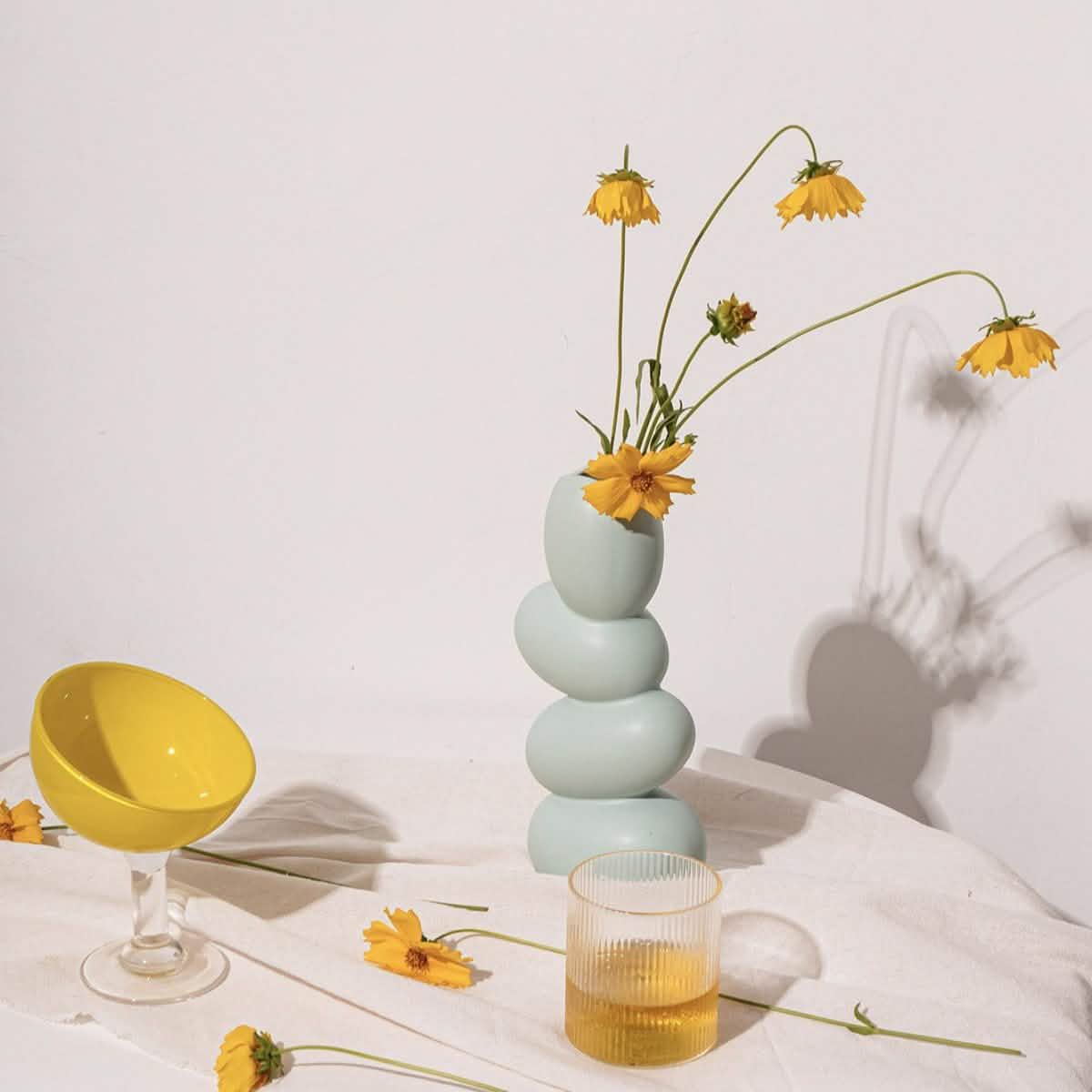 Minimalist Ceramic Pebble Vase – Modern Art Sculpture for Home Décor - Milk white -