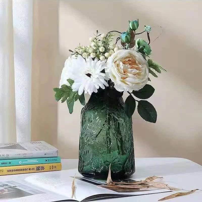 Minimalist Glass Vase – Transparent Green & Coffee Brown Decorative Ornaments - Brown Large -