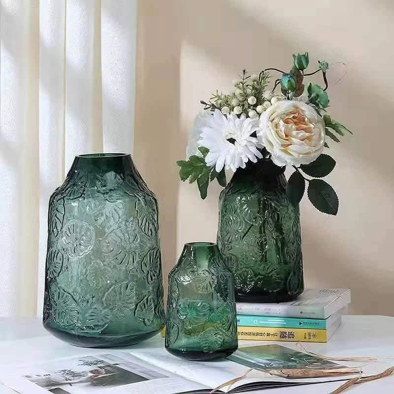 Minimalist Glass Vase – Transparent Green & Coffee Brown Decorative Ornaments - Brown Large -