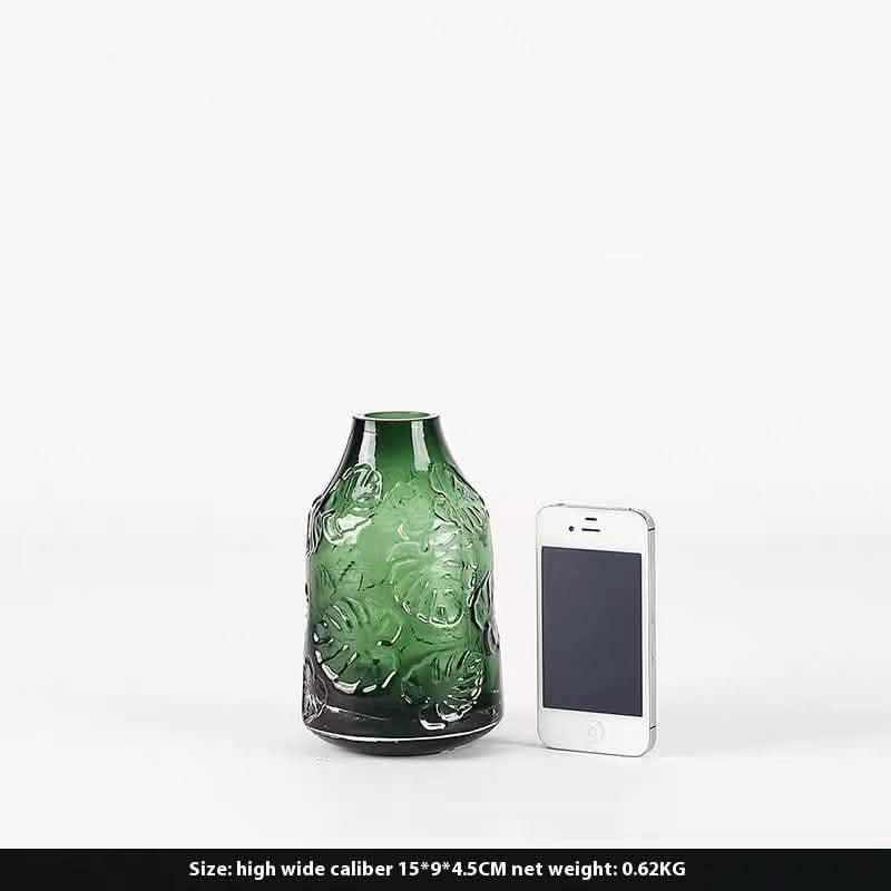 Minimalist Glass Vase – Transparent Green & Coffee Brown Decorative Ornaments - Green Small -