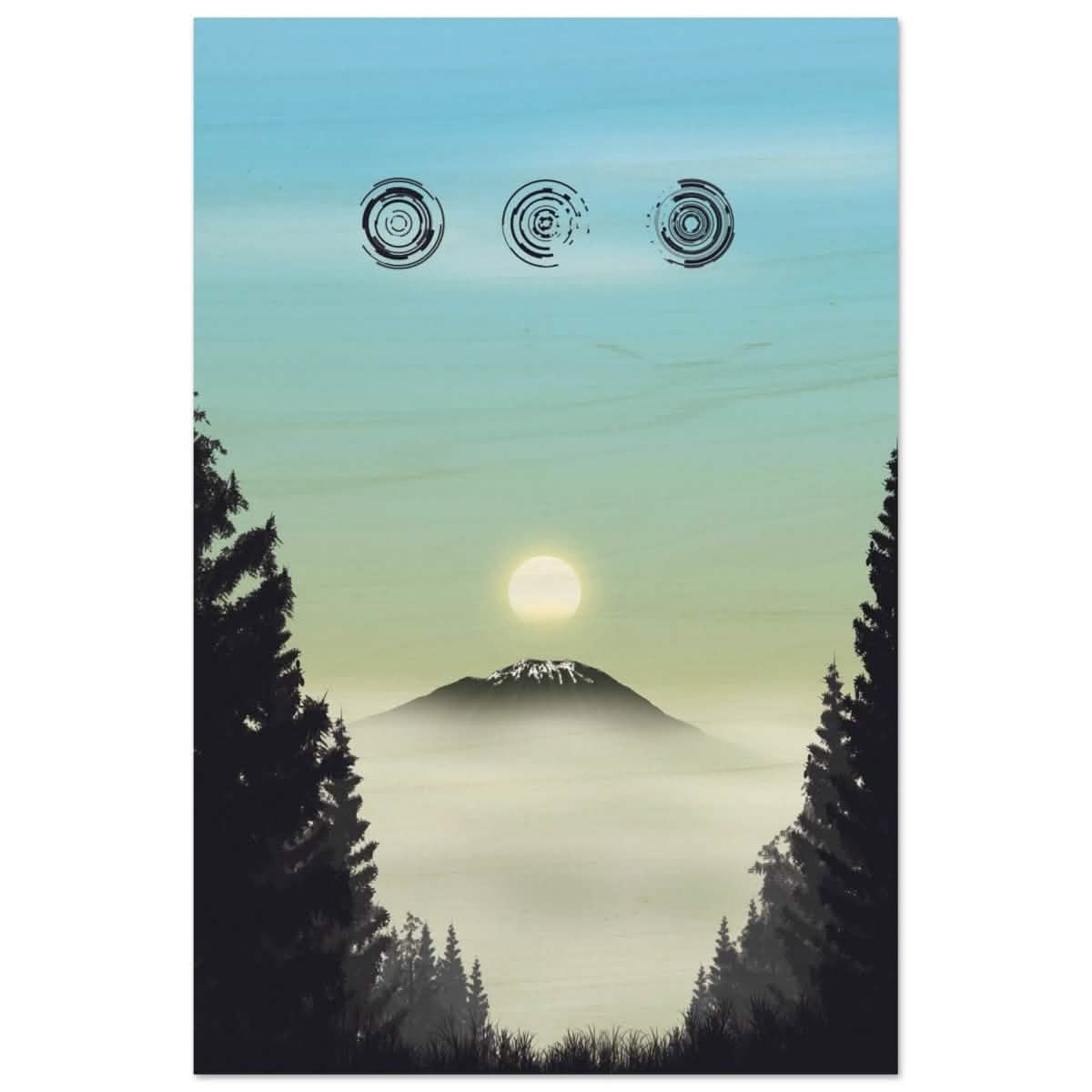 Misty Mountain Awakening | Contemporary Nature Illustration | wall art print - Wood Prints - 30x45 cm / 12x18″ -