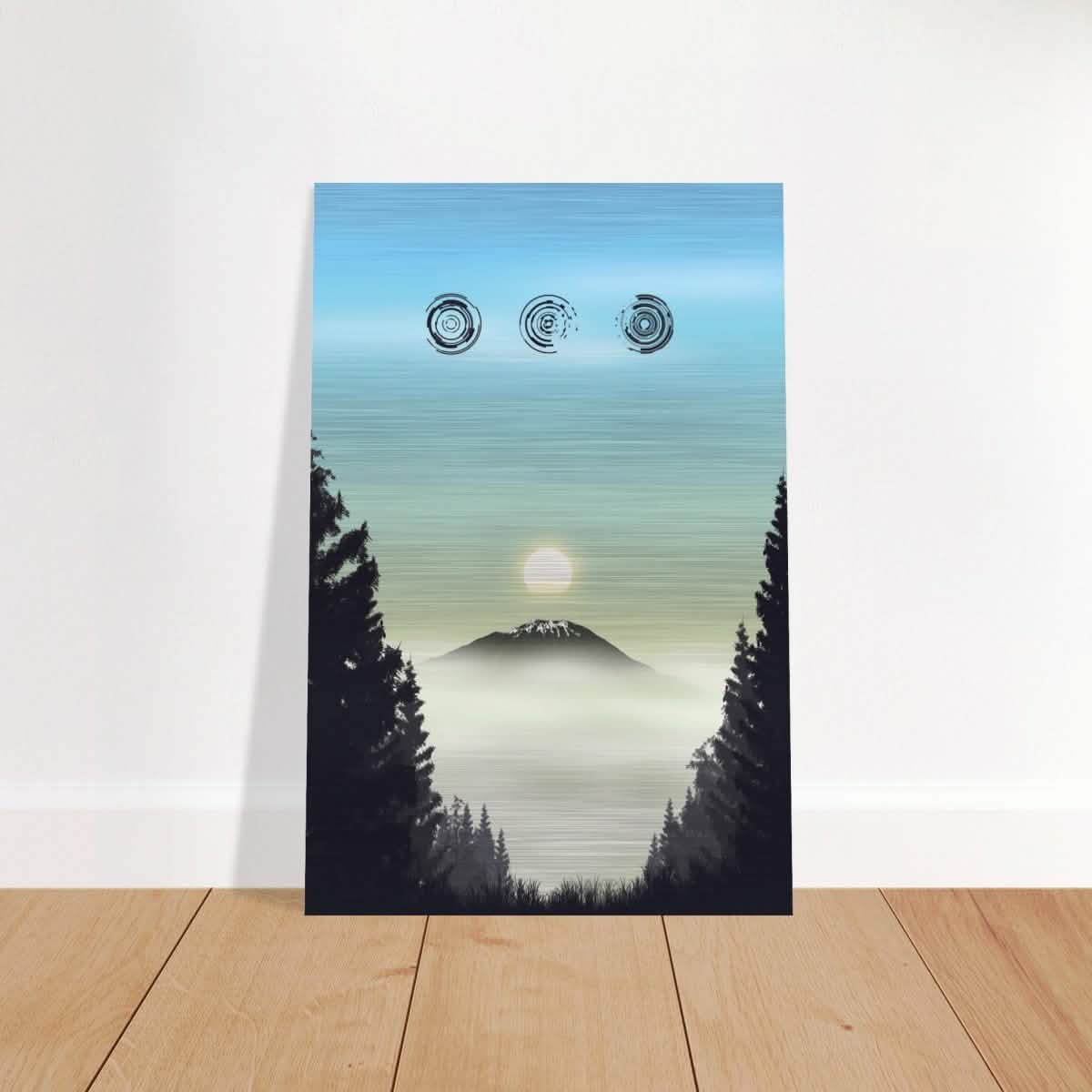 Misty Mountain Awakening | Contemporary Nature Illustration | wall art print - Brushed Aluminum Print - 30x45 cm / 12x18″ -
