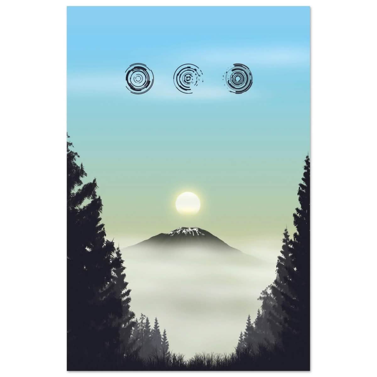 Misty Mountain Awakening | Contemporary Nature Illustration | wall art print - Aluminum Print - 30x45 cm / 12x18″ -