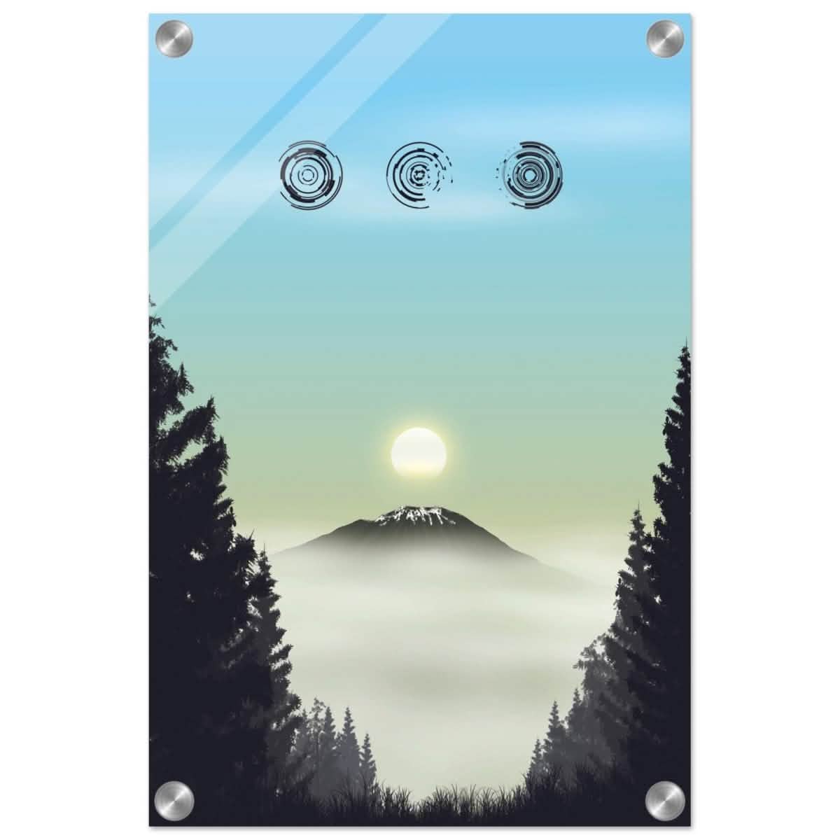 Misty Mountain Awakening | Contemporary Nature Illustration | wall art print - Acrylic Print - 30x45 cm / 12x18″ -