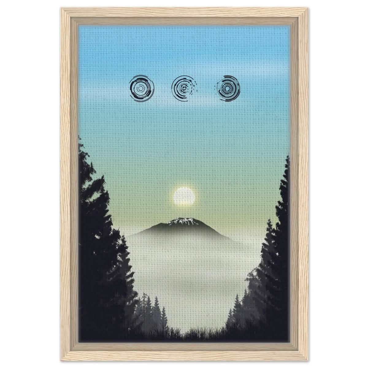 Misty Mountain Awakening | Contemporary Nature Illustration | wall art print - Framed Canvas - 30x45 cm / 12x18″ - Wood frame