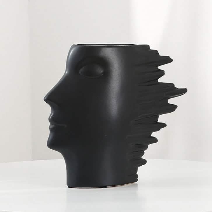 Modern Abstract Silhouette Sculpture – Resin Head Bust for Artistic Interiors - Small Black -