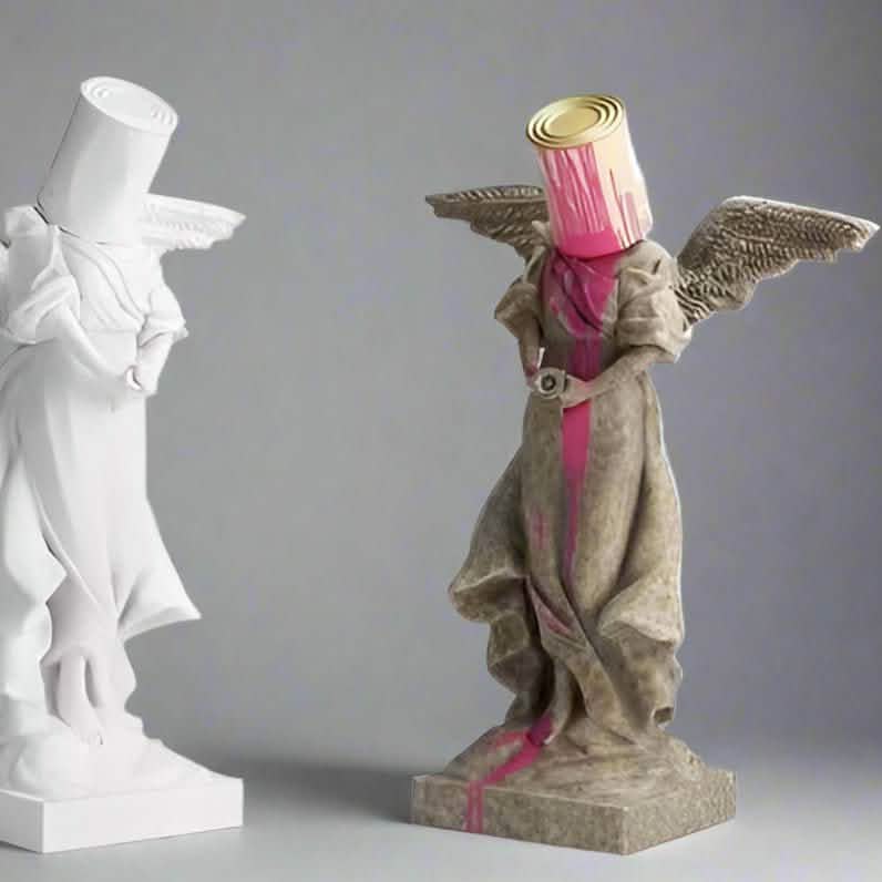 Modern Angel Sculpture – Contemporary Resin Art Décor - Grey -