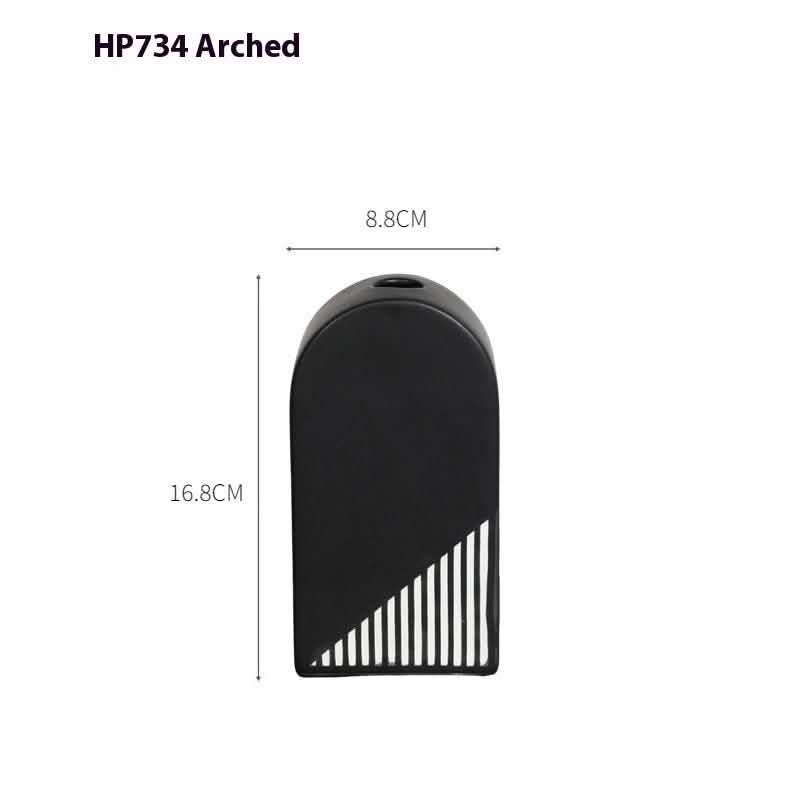 Modern Black and White Striped Ceramic Vase – Geometric Decorative Flower Vase - Full Arch Stripe Vase -