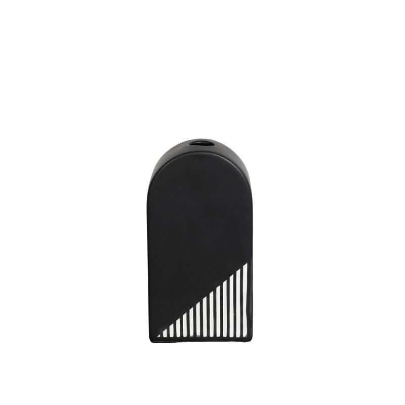 Modern Black and White Striped Ceramic Vase – Geometric Decorative Flower Vase - Rectangular Stripe Vase -