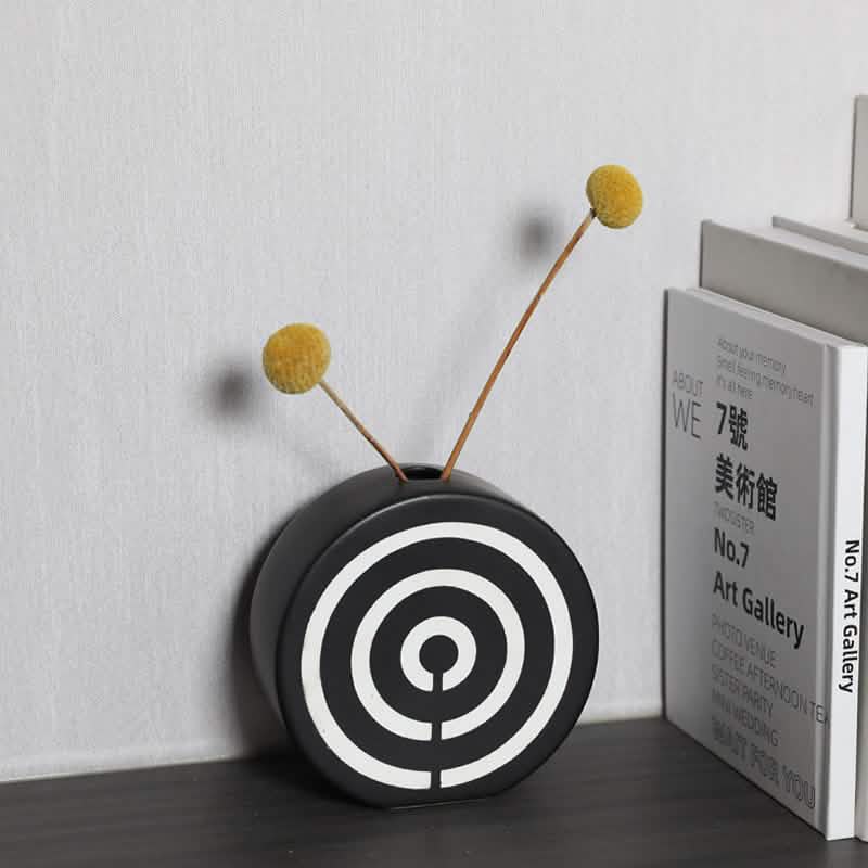 Modern Black and White Striped Ceramic Vase – Geometric Decorative Flower Vase - Rectangular Stripe Vase -