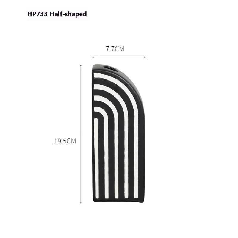 Modern Black and White Striped Ceramic Vase – Geometric Decorative Flower Vase - Half Arch Stripe Vase -