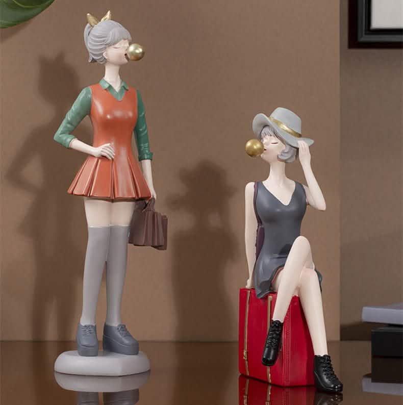 Modern Bubble Girl Resin Figurines – Elegant Home Décor Sculptures - Bubble Girl in Red Dress -