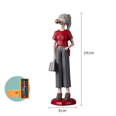 Modern Bubble Girl Resin Figurines – Elegant Home Décor Sculptures - Bubble Girl in Red Dress -
