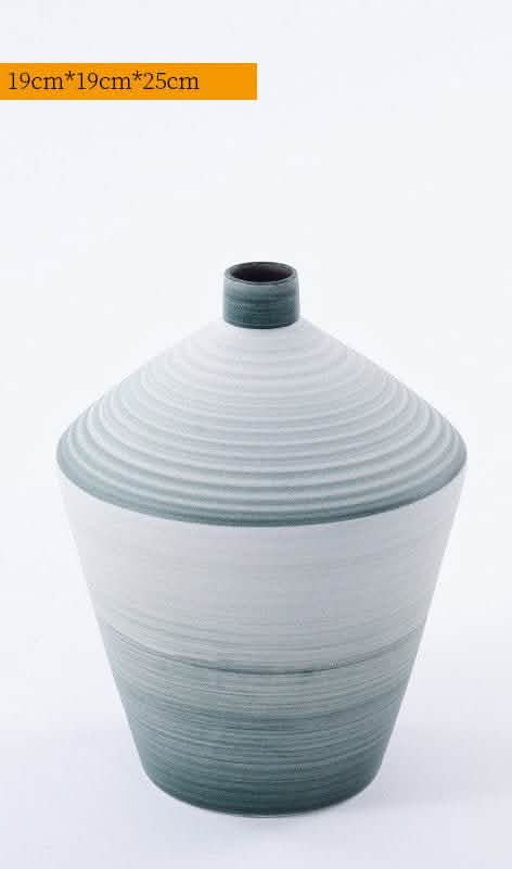 Modern Ceramic Trumpet Vases – Minimalist Decorative Flower Pots - Blue - Medium -