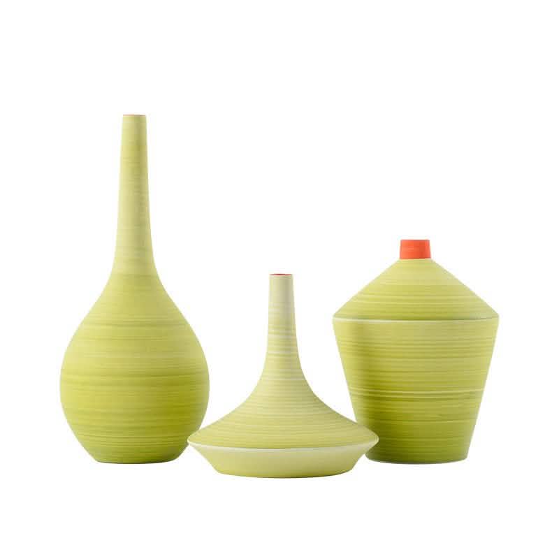 Modern Ceramic Trumpet Vases – Minimalist Decorative Flower Pots - Blue - Large -