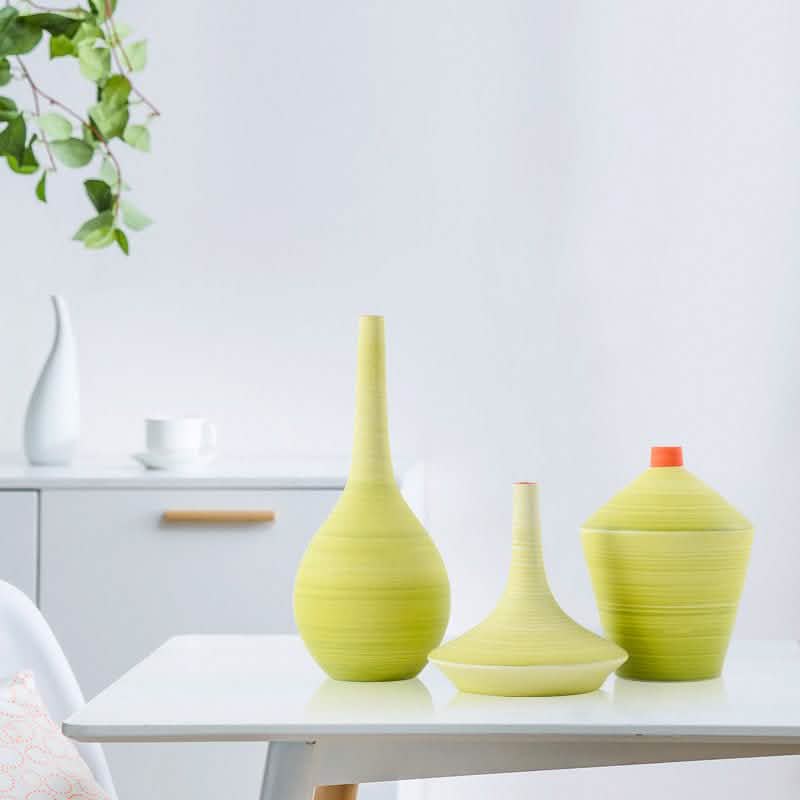 Modern Ceramic Trumpet Vases – Minimalist Decorative Flower Pots - Blue - Large -