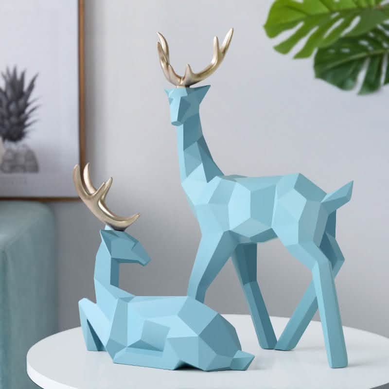 Modern Geometric Deer Sculptures – Resin Figurines for Home Décor | Figurines Modern Decoration - Blue set -