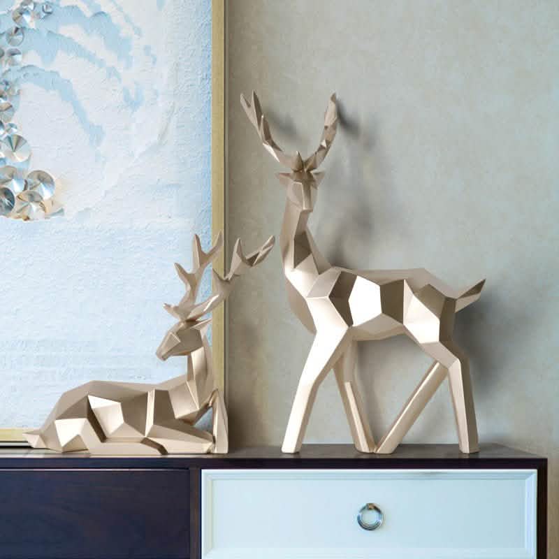 Modern Geometric Deer Sculptures – Resin Figurines for Home Décor | Figurines Modern Decoration - Black set -