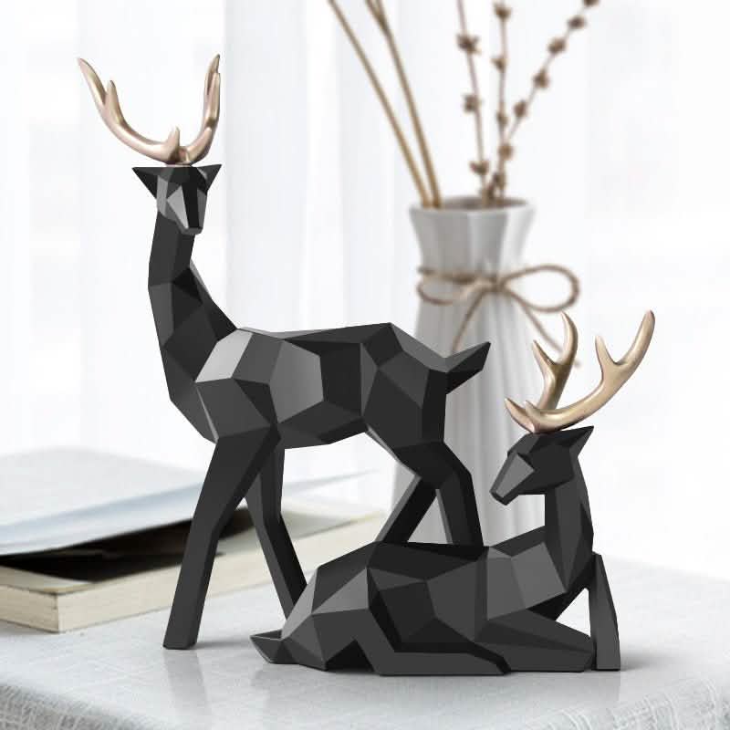 Modern Geometric Deer Sculptures – Resin Figurines for Home Décor | Figurines Modern Decoration - Black set -