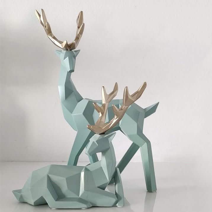 Modern Geometric Deer Sculptures – Resin Figurines for Home Décor | Figurines Modern Decoration - Green set -
