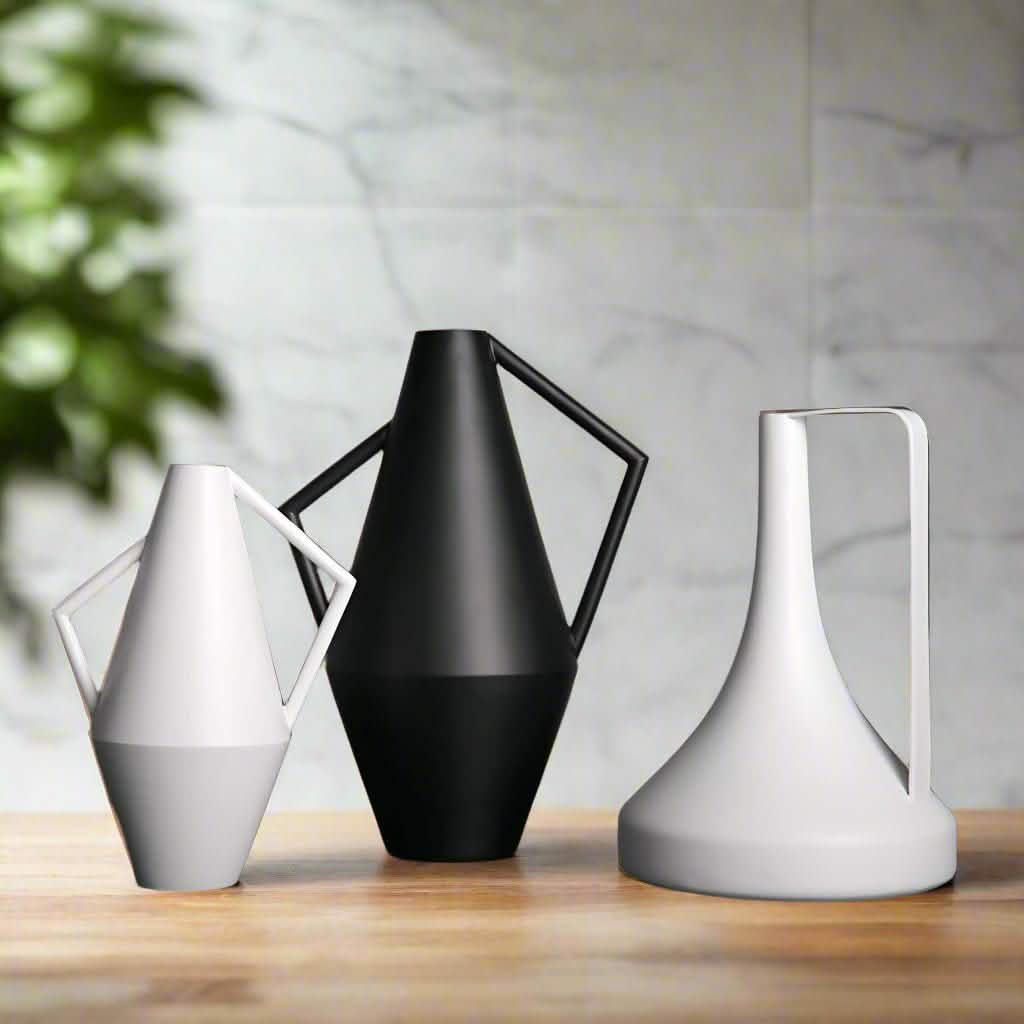 Modern Geometric Resin Vase – Minimalist Black & White Sculptural Decor - White Tall Geometric Vase (38cm) -