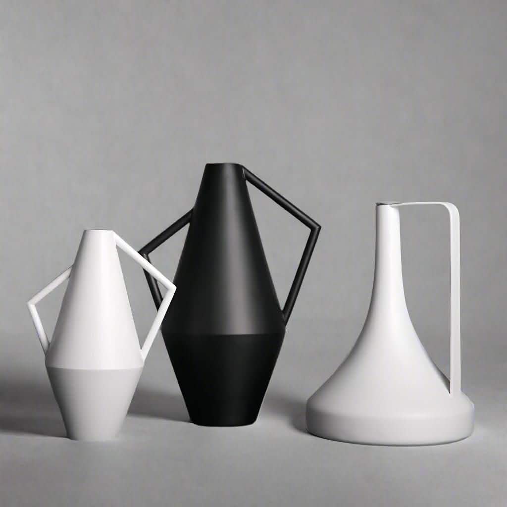 Modern Geometric Resin Vase – Minimalist Black & White Sculptural Decor - White Tall Geometric Vase (38cm) -