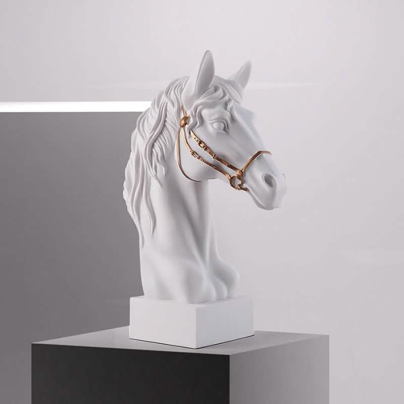 Modern Horse Head Sculpture – Nordic Style Resin Art Décor - White -