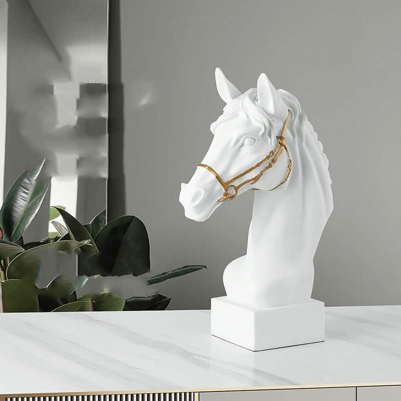 Modern Horse Head Sculpture – Nordic Style Resin Art Décor - White -