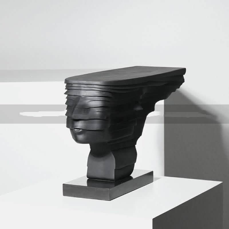 Modern Layered Abstract Sculpture – Modern Double - Sided Black Resin Art Decor - Layered Cascade Abstract Sculpture -