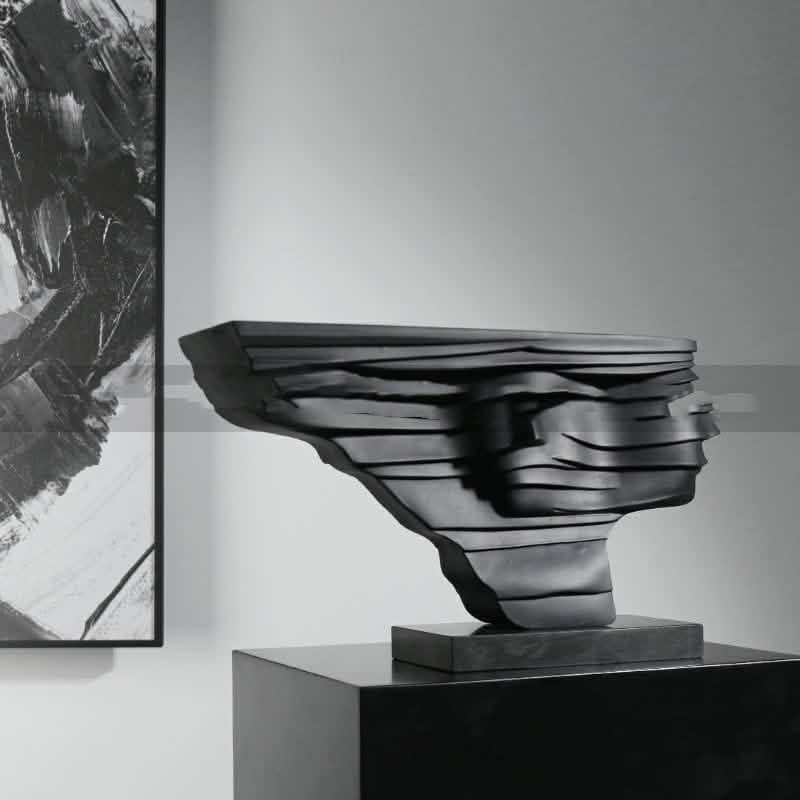 Modern Layered Abstract Sculpture – Modern Double - Sided Black Resin Art Decor - Layered Cascade Abstract Sculpture -