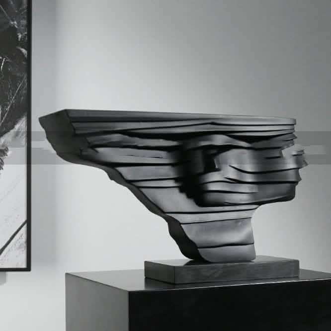 Modern Layered Abstract Sculpture – Modern Double - Sided Black Resin Art Decor - Layered Cascade Abstract Sculpture -