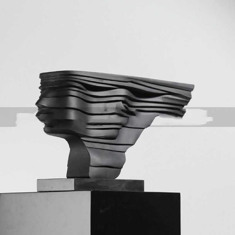 Modern Layered Abstract Sculpture – Modern Double - Sided Black Resin Art Decor - Layered Cascade Abstract Sculpture -