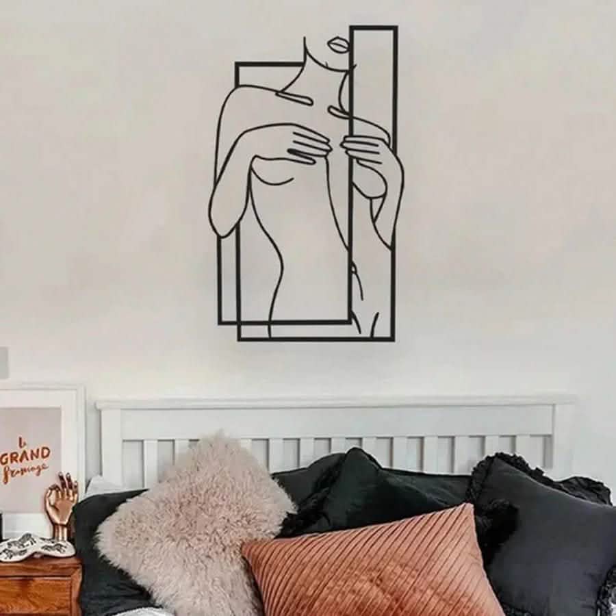 Modern Metal Body Line Wall Art – Feminine Silhouette Minimalist Home Décor - 35x21.5 cm - Black -