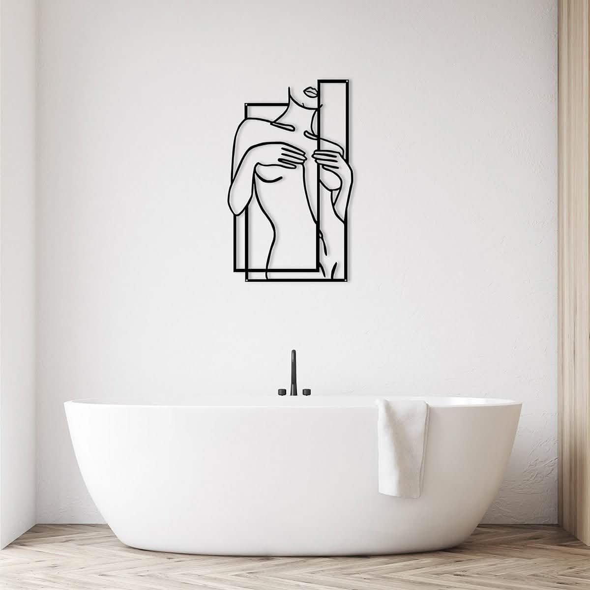 Modern Metal Body Line Wall Art – Feminine Silhouette Minimalist Home Décor - 35x21.5 cm - Black -