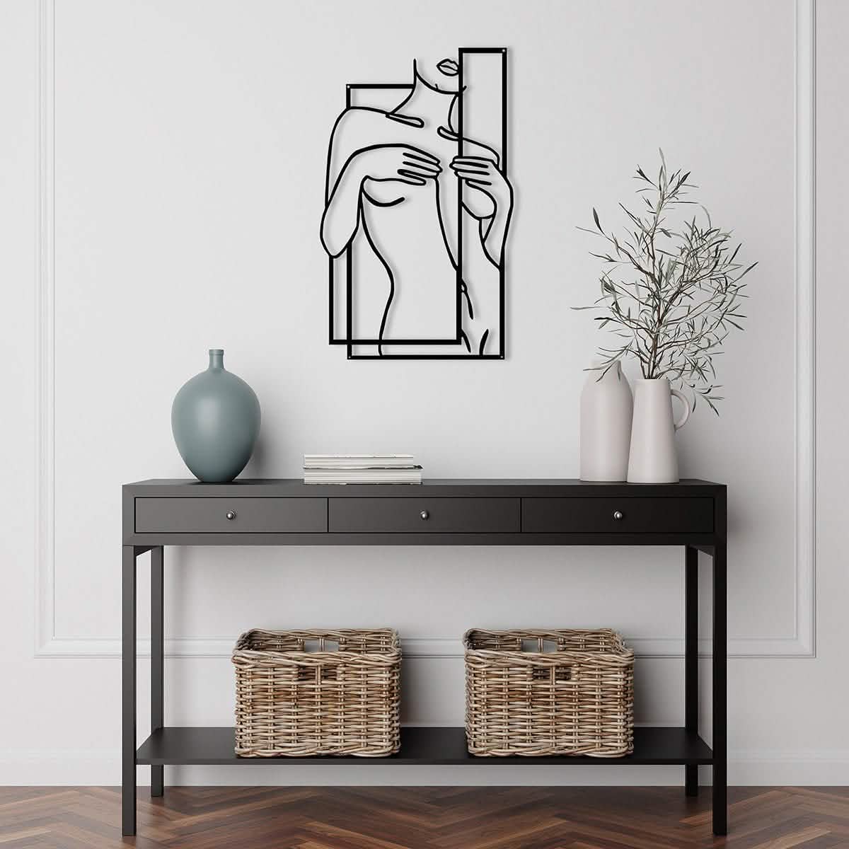 Modern Metal Body Line Wall Art – Feminine Silhouette Minimalist Home Décor - 35x21.5 cm - Black -