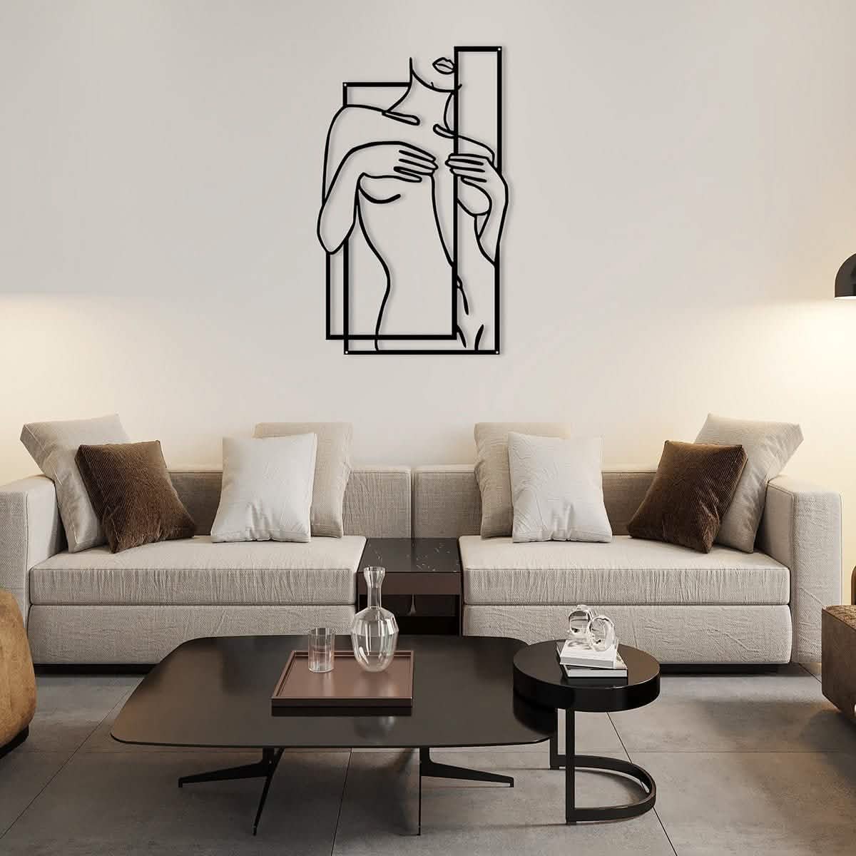 Modern Metal Body Line Wall Art – Feminine Silhouette Minimalist Home Décor - 35x21.5 cm - Black -