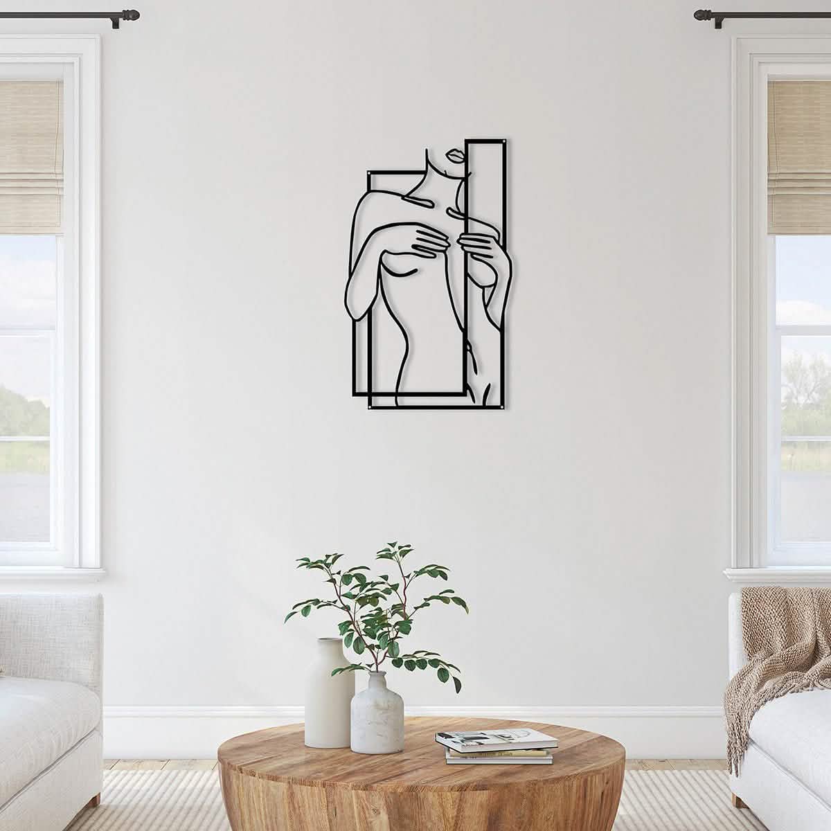 Modern Metal Body Line Wall Art – Feminine Silhouette Minimalist Home Décor - 35x21.5 cm - Black -