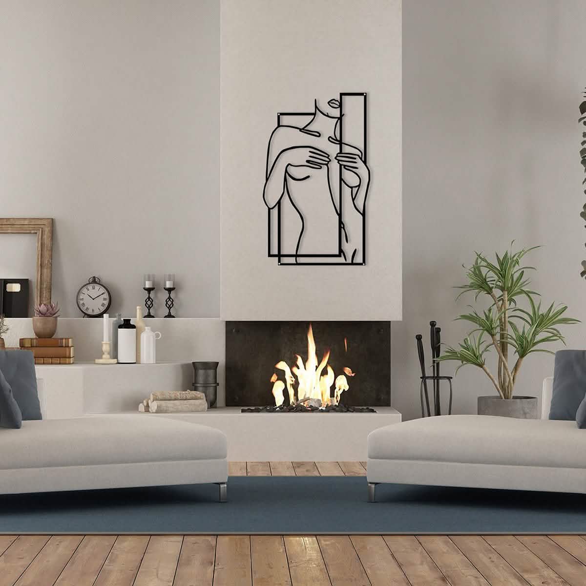 Modern Metal Body Line Wall Art – Feminine Silhouette Minimalist Home Décor - 35x21.5 cm - Black -