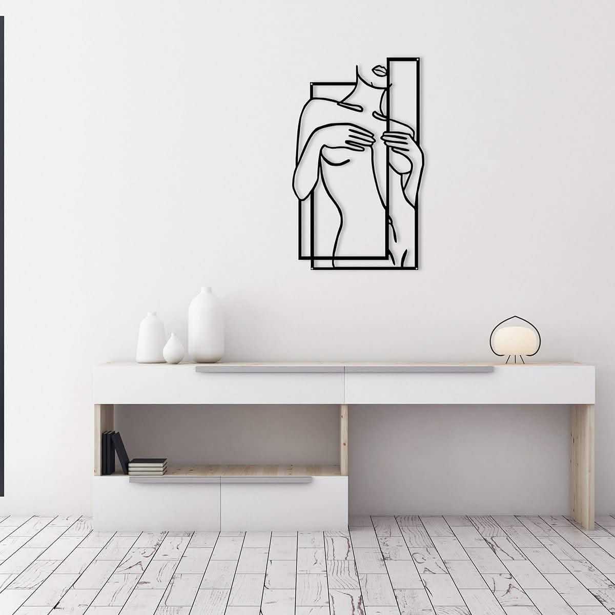 Modern Metal Body Line Wall Art – Feminine Silhouette Minimalist Home Décor - 35x21.5 cm - Black -