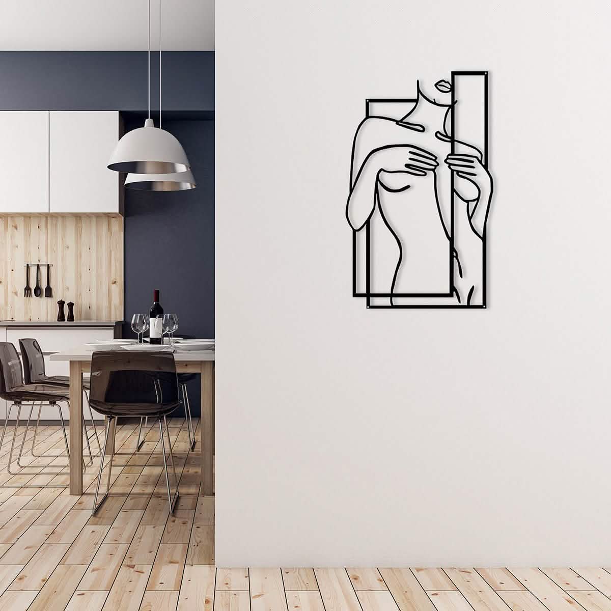 Modern Metal Body Line Wall Art – Feminine Silhouette Minimalist Home Décor - 35x21.5 cm - Black -