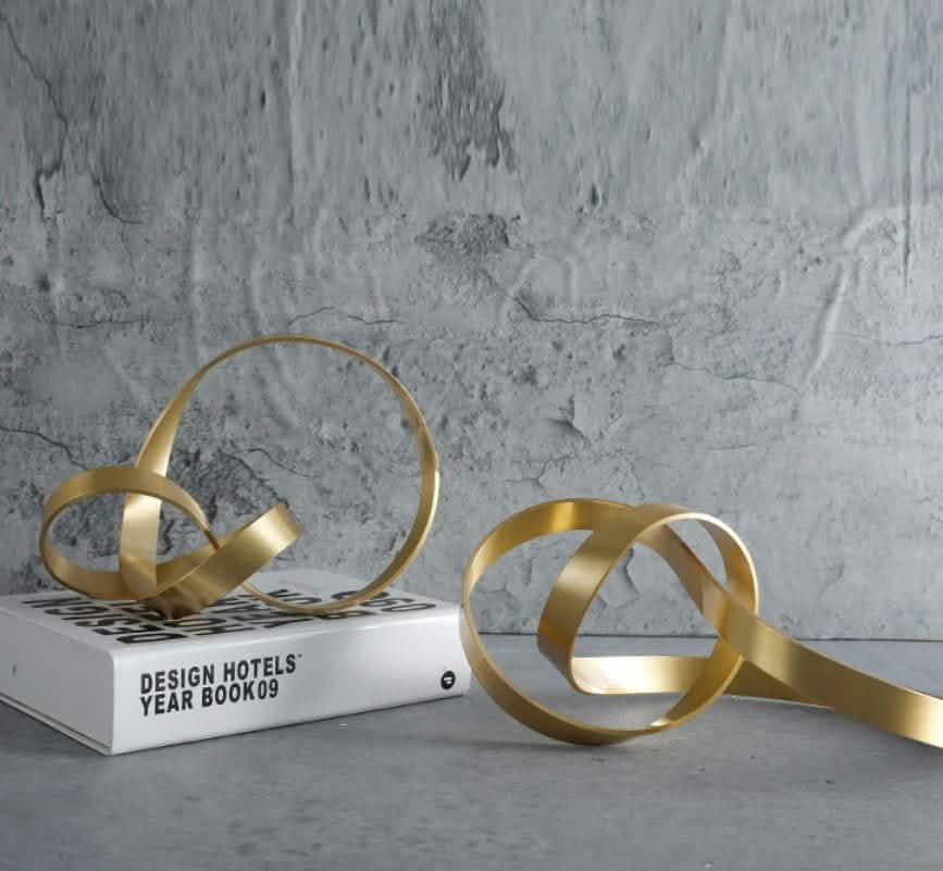 Modern Metal Twist Sculpture – Abstract Gold Art Ornament - Large -
