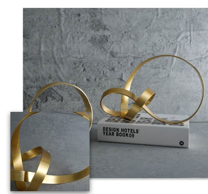 Modern Metal Twist Sculpture – Abstract Gold Art Ornament - Large -