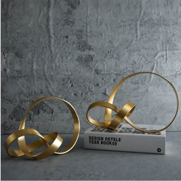 Modern Metal Twist Sculpture – Abstract Gold Art Ornament - Large -