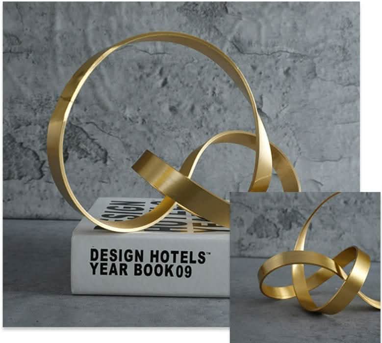 Modern Metal Twist Sculpture – Abstract Gold Art Ornament - Large -